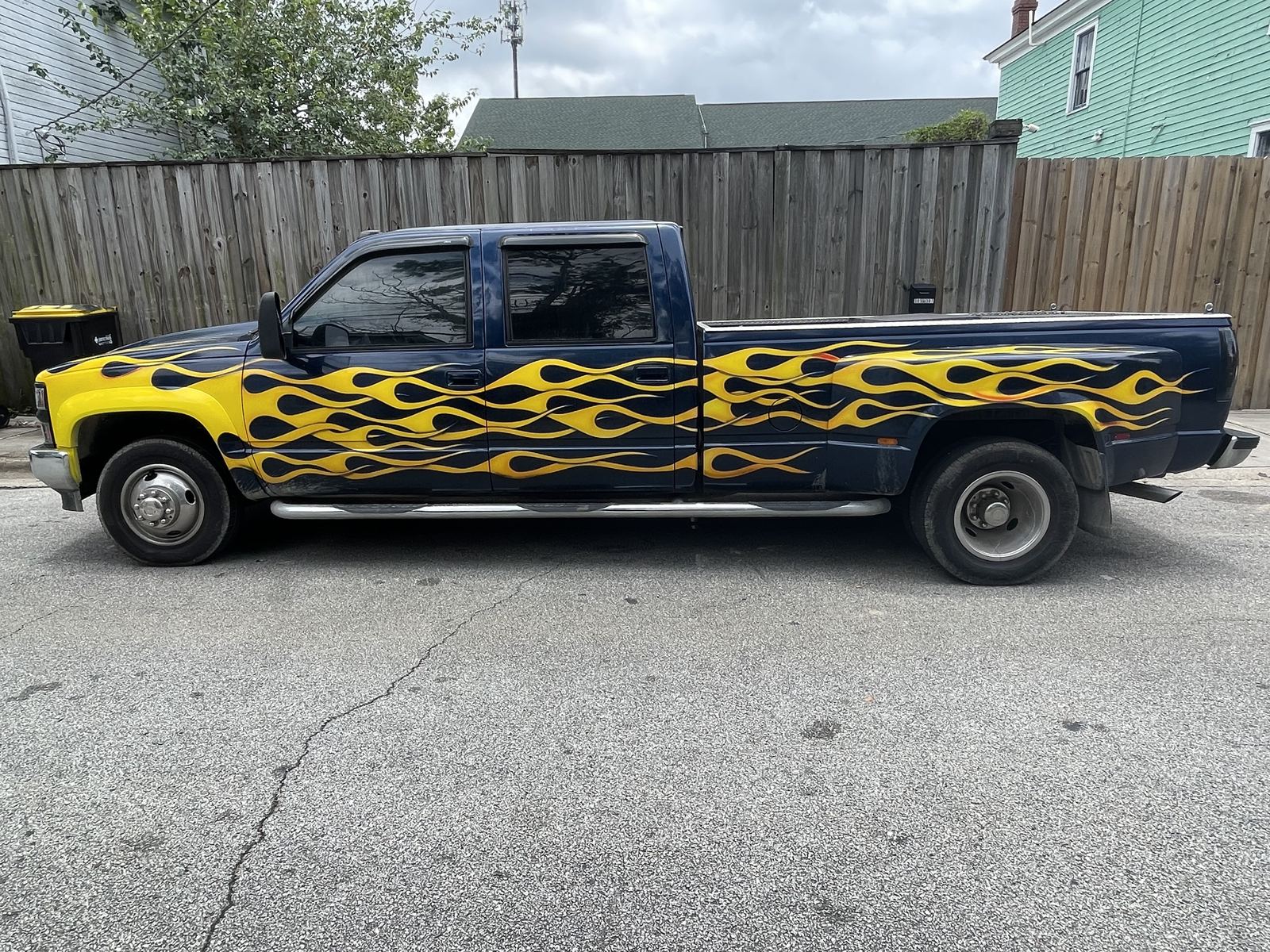 Pickup truck with custom flame paint